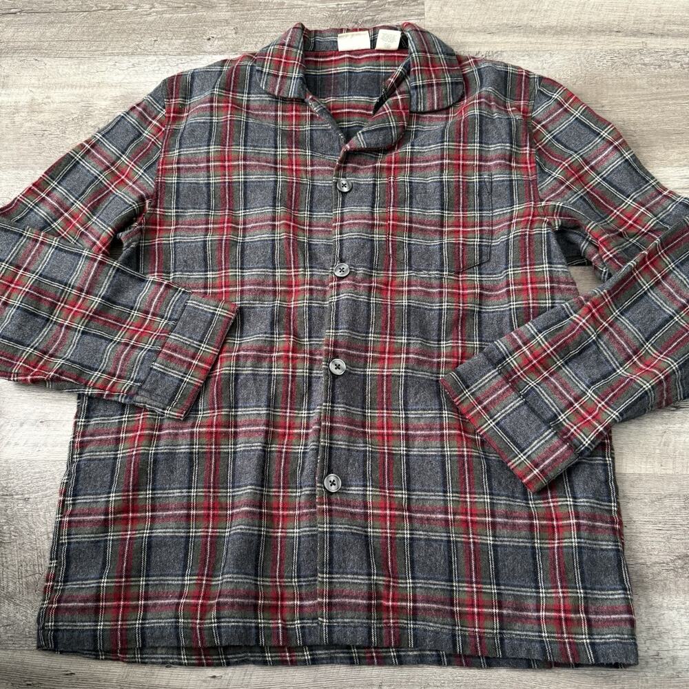LL Bean Pajama Shirt Mens Medium Grey Stewart Tartan Scotch Plaid Flannel 500244